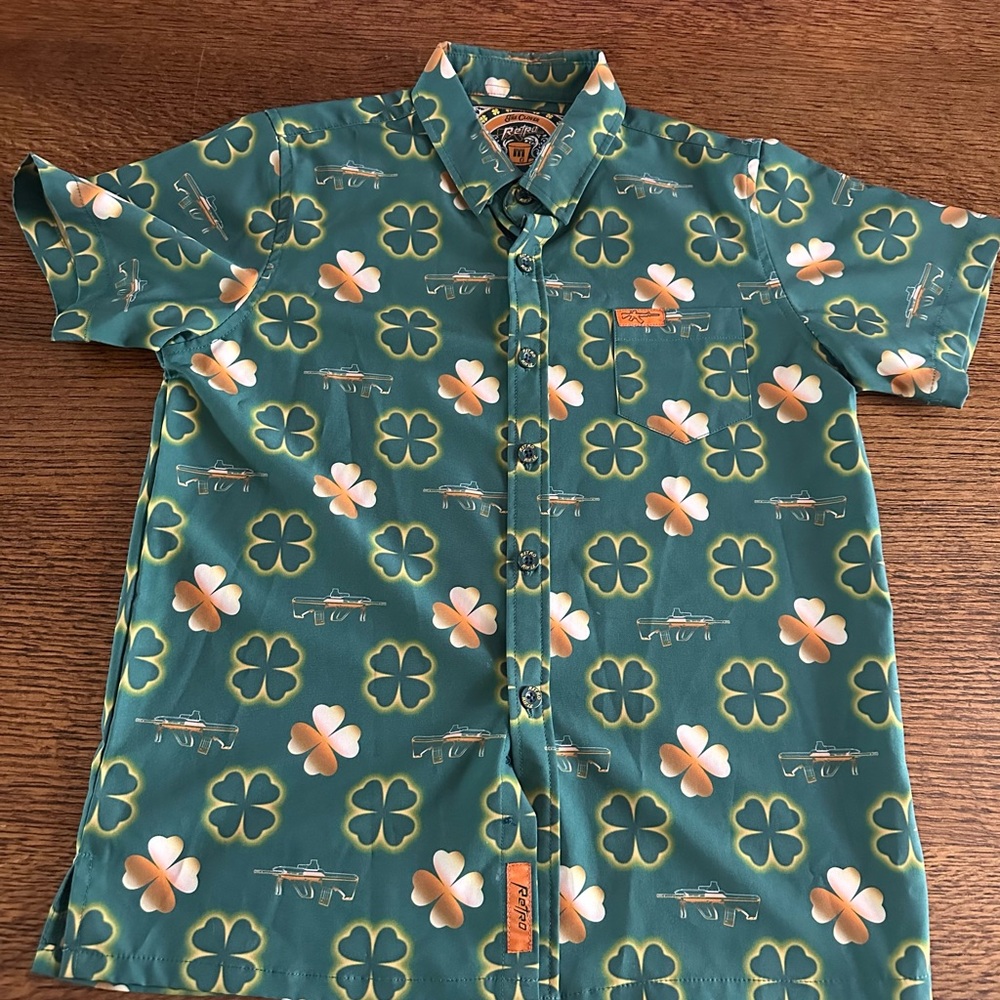 Reef Green Button-Down Floral & Clover Print Kids Shirt